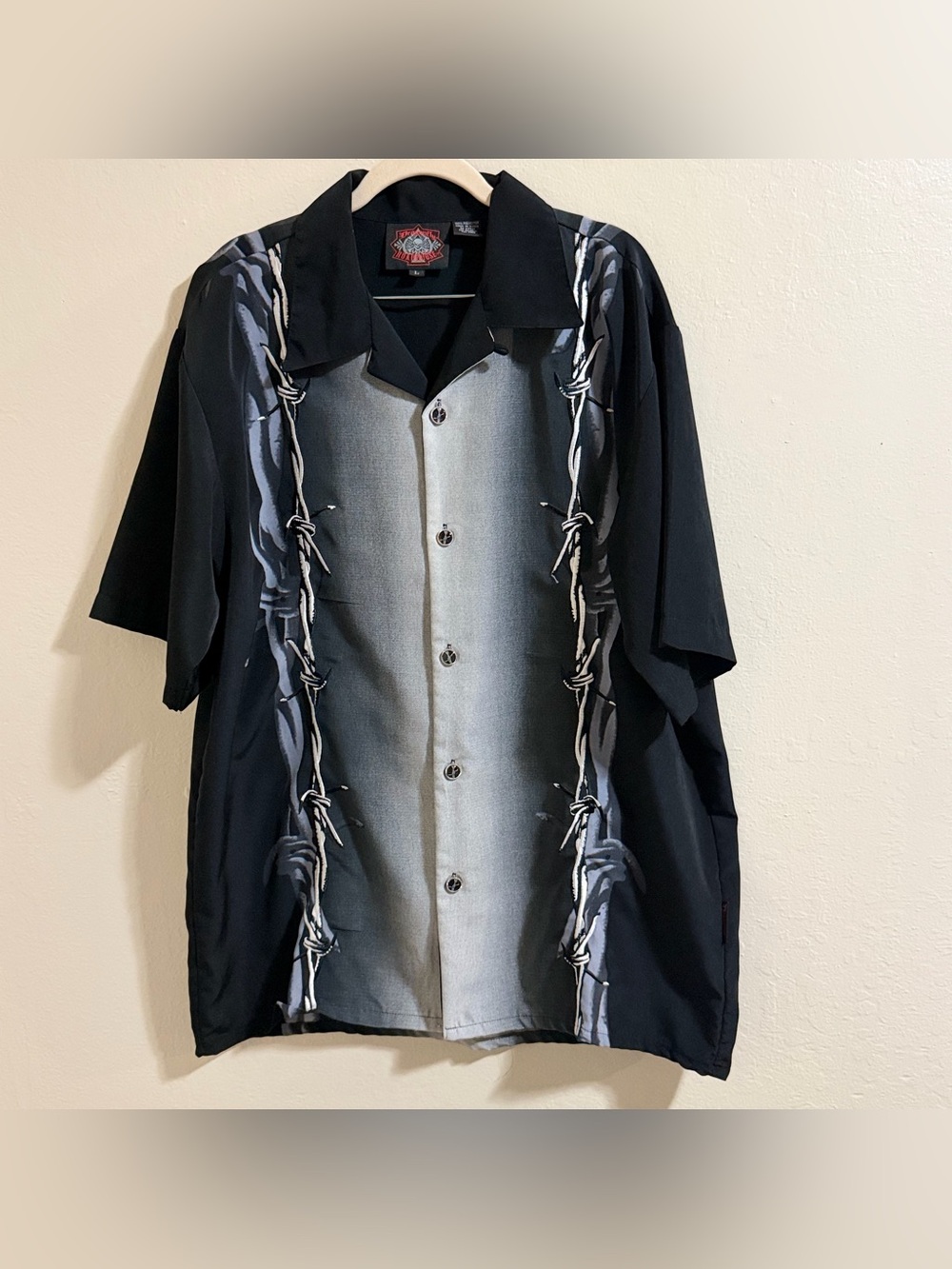 VTG Dragonfly Roadhouse Barbed Wire Shirt Men's L Y2K Cyber Punk Rockabilly